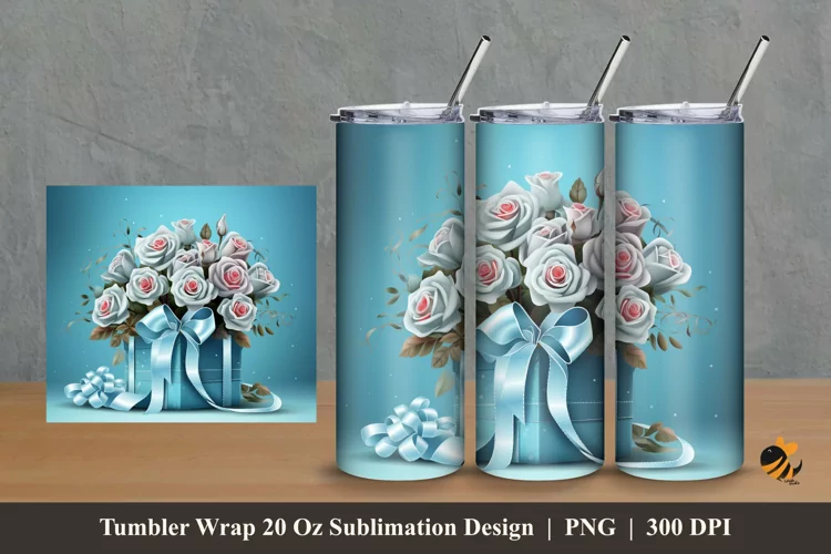Gift and Rose Tumbler Wrap Sublimation Design 2