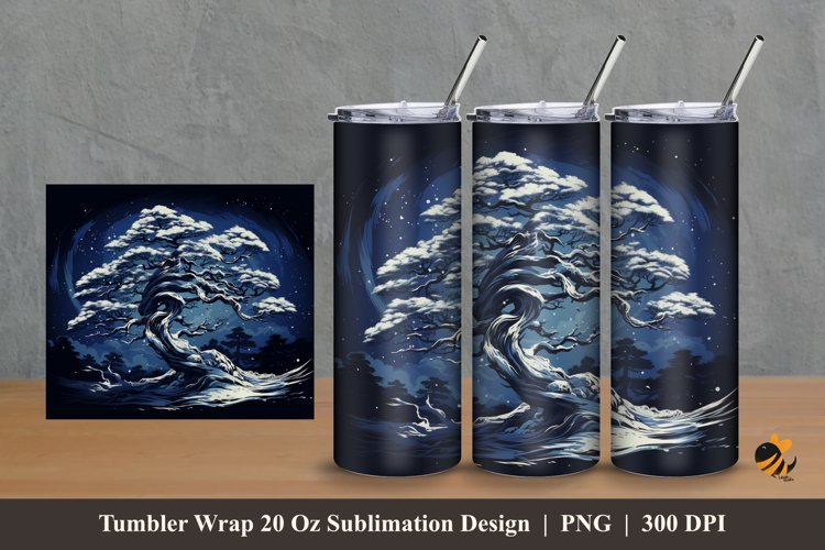 Handdrawn Tree With Snow Tumbler Wrap Sublimation Design 2