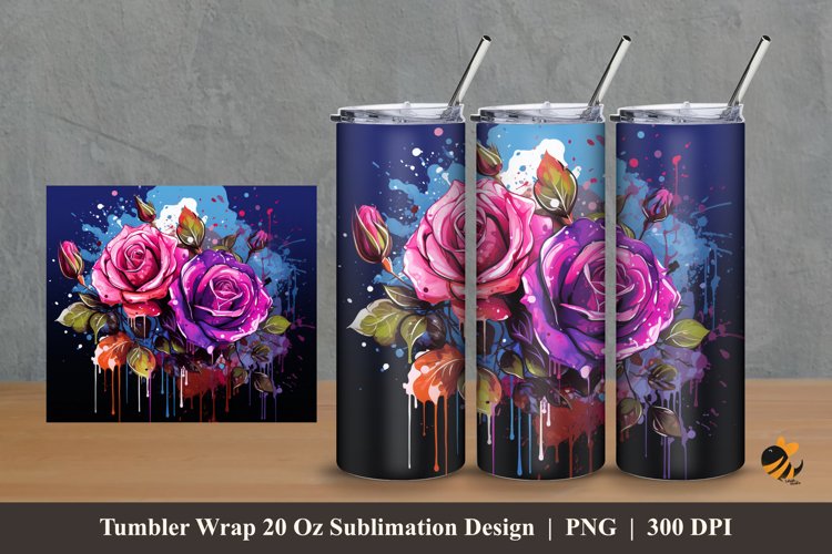 Pretty Rose Tumbler Wrap Sublimation Design 2 example image 1