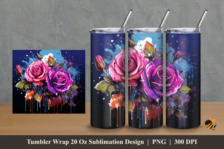 Pretty Rose Tumbler Wrap Sublimation Design 2