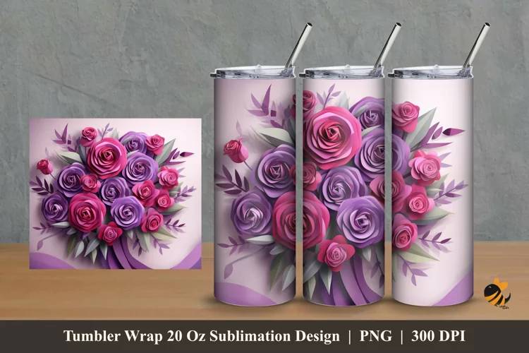 Pretty Rose Tumbler Wrap Sublimation Design 2