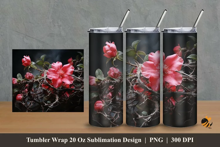 Flower Twigs Tumbler Wrap Sublimation Design 2
