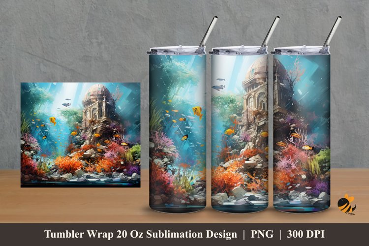 Undersea Palace Tumbler Wrap Sublimation Design 2 example image 1