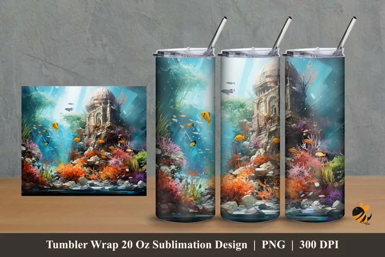 Undersea Palace Tumbler Wrap Sublimation Design 2