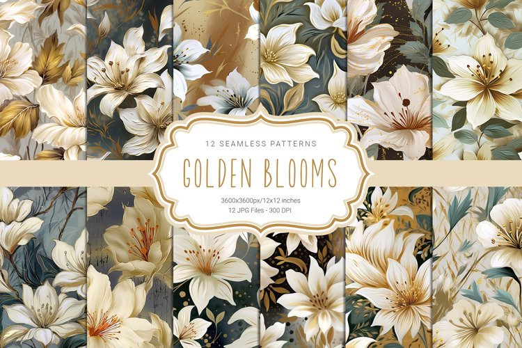 Golden Blooms Seamless Patterns