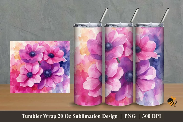 Painting Anemone Tumbler Wrap Sublimation Design 2