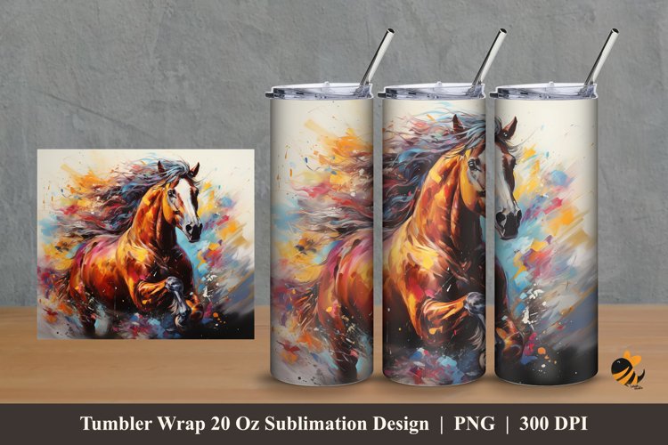 Horse Color Tumbler Wrap Sublimation Design 2