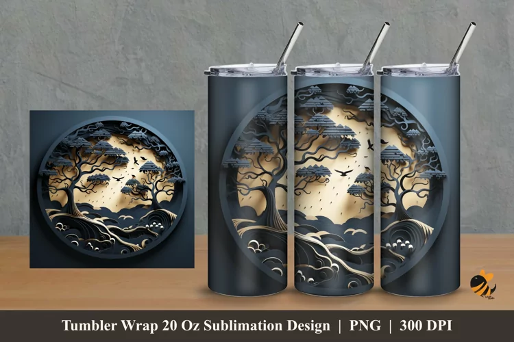 Circular Tree Tumbler Wrap Sublimation Design 2