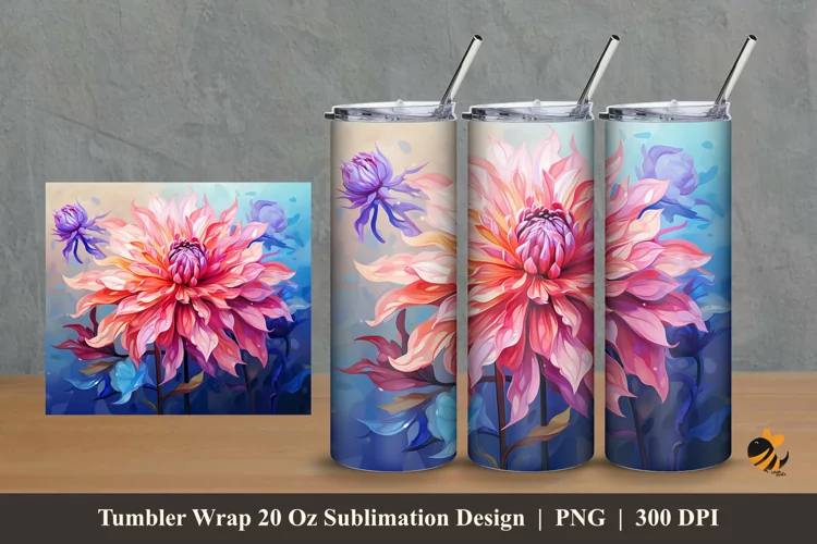 Painting Dahlia Tumbler Wrap Sublimation Design 2