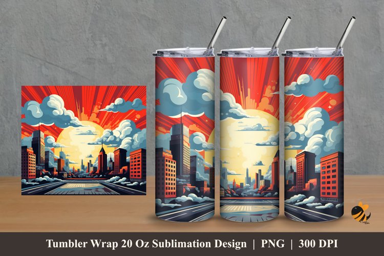 Retro Comic City Tumbler Wrap Sublimation Design 2