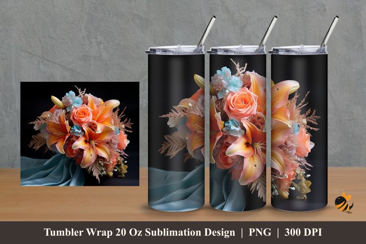 Wedding Flower Tumbler Wrap Sublimation Design 2 example image 1