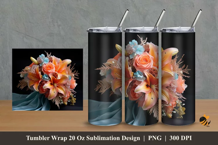 Wedding Flower Tumbler Wrap Sublimation Design 2