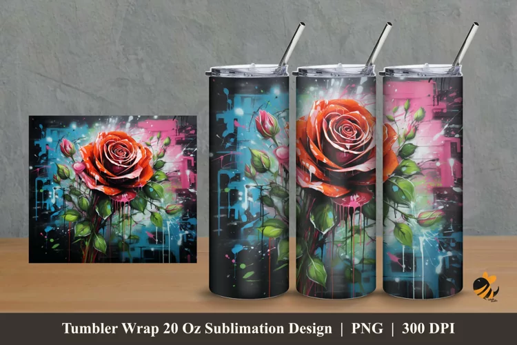 Graffity Rose Tumbler Wrap Sublimation Design 2