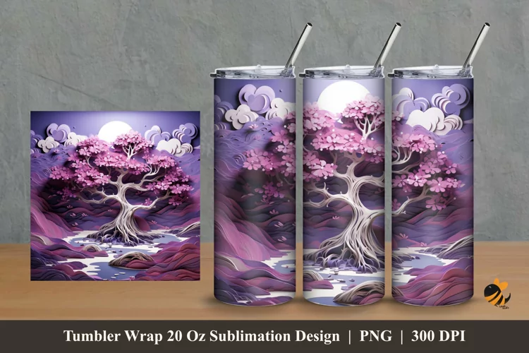Purple Tree Tumbler Wrap Sublimation Design 2