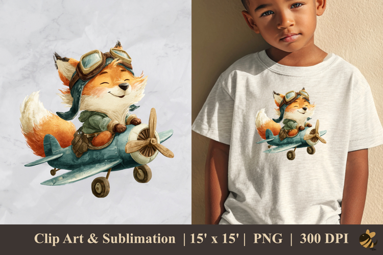 Cute Fox Pilot DTF Sublimation Clipart Design 2