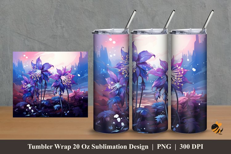 Columbine Flower Tumbler Wrap Sublimation Design 2 example image 1