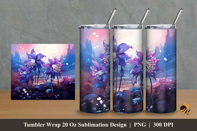 Columbine Flower Tumbler Wrap Sublimation Design 2