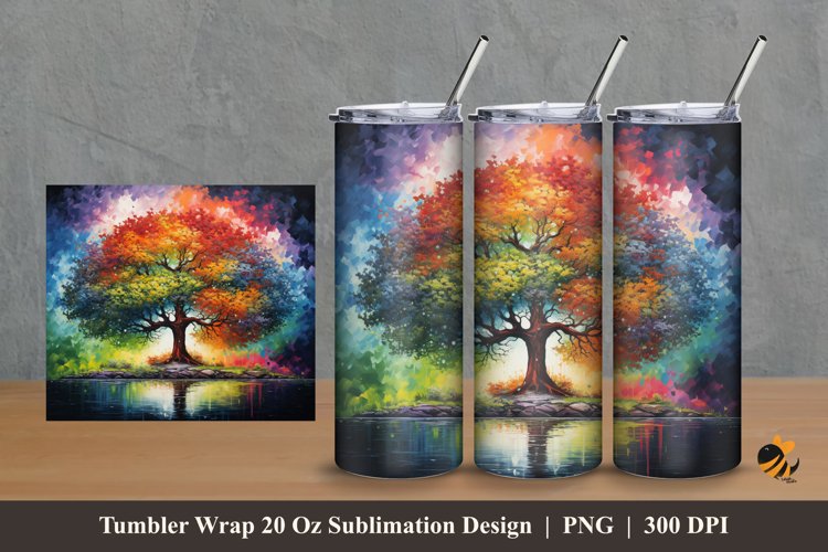 Painting Rainbow Tree Tumbler Wrap Sublimation Design 2