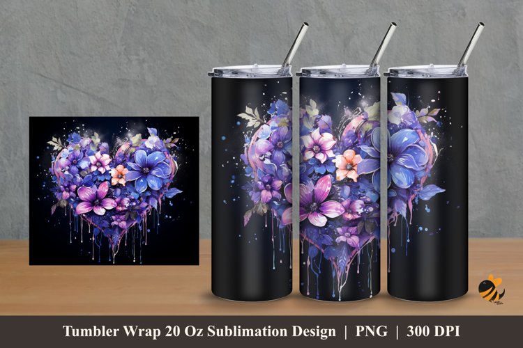 Floral And Love Tumbler Wrap Sublimation Design 2 example image 1