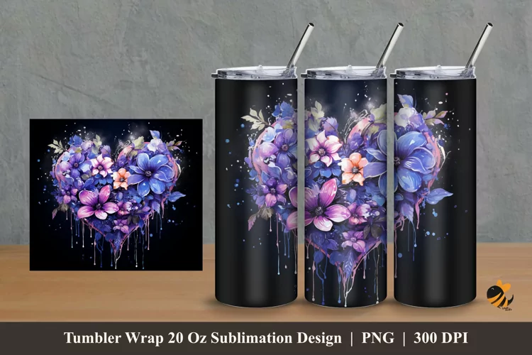 Floral And Love Tumbler Wrap Sublimation Design 2