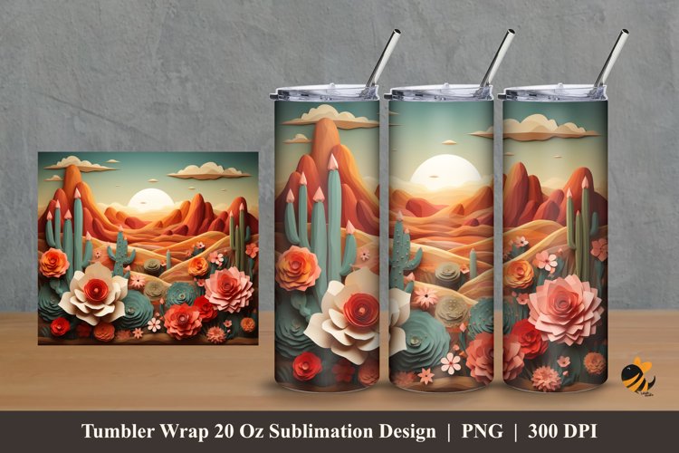 Desert Landscape Tumbler Wrap Sublimation Design 2 example image 1