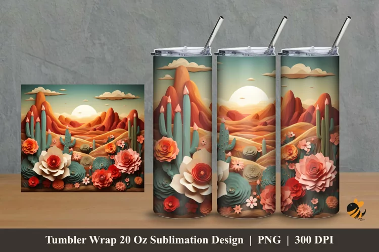Desert Landscape Tumbler Wrap Sublimation Design 2