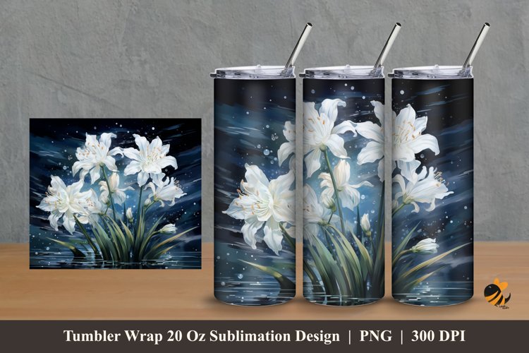 White Tuberose Flower Tumbler Wrap Sublimation Design 2 example image 1