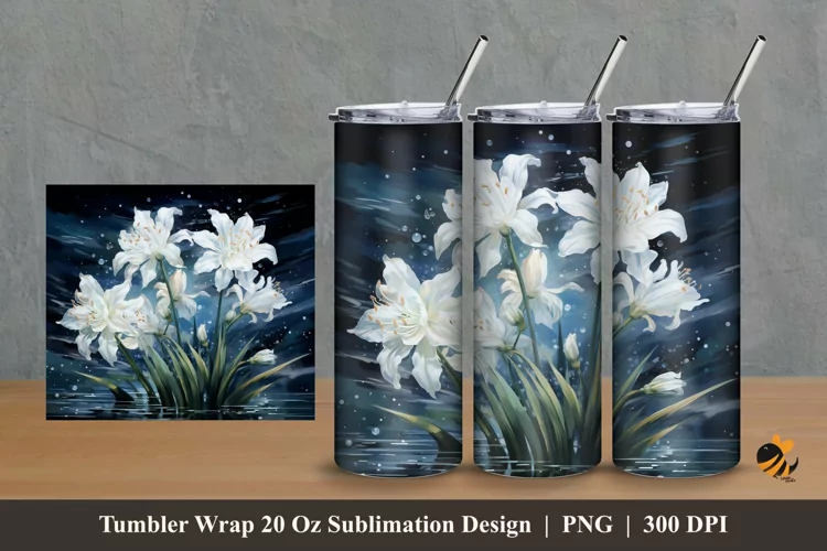 White Tuberose Flower Tumbler Wrap Sublimation Design 2