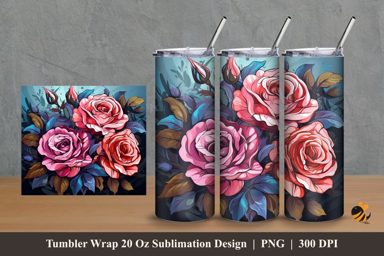 Blossom Supreme Rose Tumbler Wrap Sublimation Design 2 example image 1