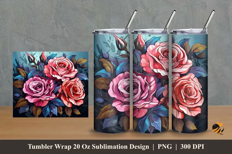 Blossom Supreme Rose Tumbler Wrap Sublimation Design 2