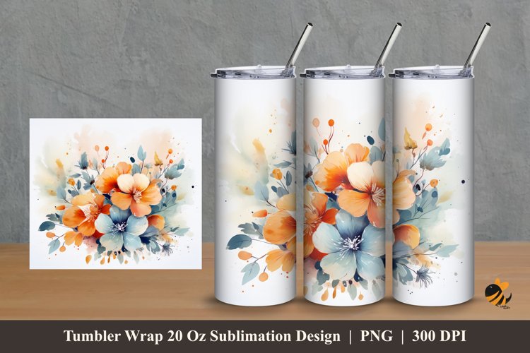 Painting Flower Tumbler Wrap Sublimation Design 2