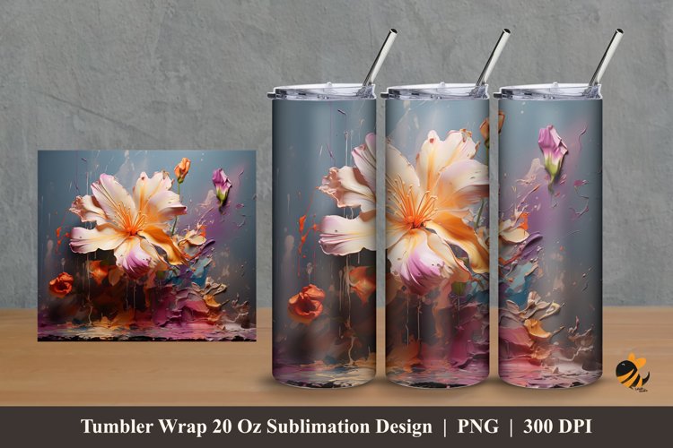 Floral Paint Splash Tumbler Wrap Sublimation Design 2 example image 1