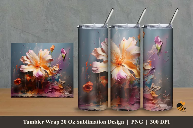 Floral Paint Splash Tumbler Wrap Sublimation Design 2