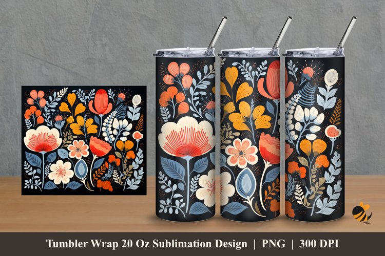 Scandinavian Floral Tumbler Wrap Sublimation Design 2 example image 1