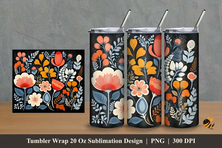 Scandinavian Floral Tumbler Wrap Sublimation Design 2