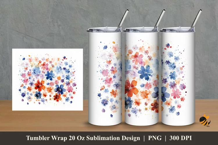 Floral Style Tumbler Wrap Sublimation Design 2
