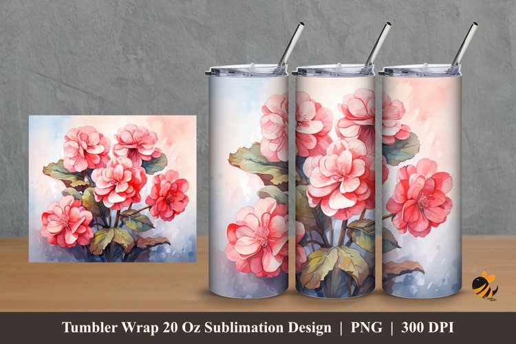 Begonia Flower Tumbler Wrap Sublimation Design 2 example image 1