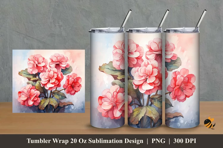 Begonia Flower Tumbler Wrap Sublimation Design 2