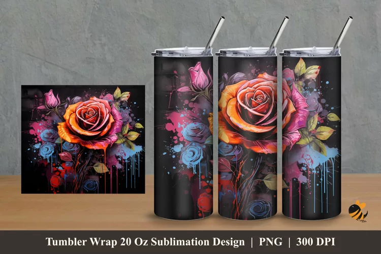 Airbrush Rose Tumbler Wrap Sublimation Design 2