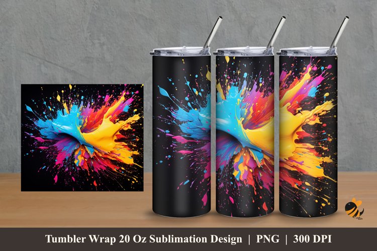 Splash Colorful Tumbler Wrap Sublimation Design 2 example image 1