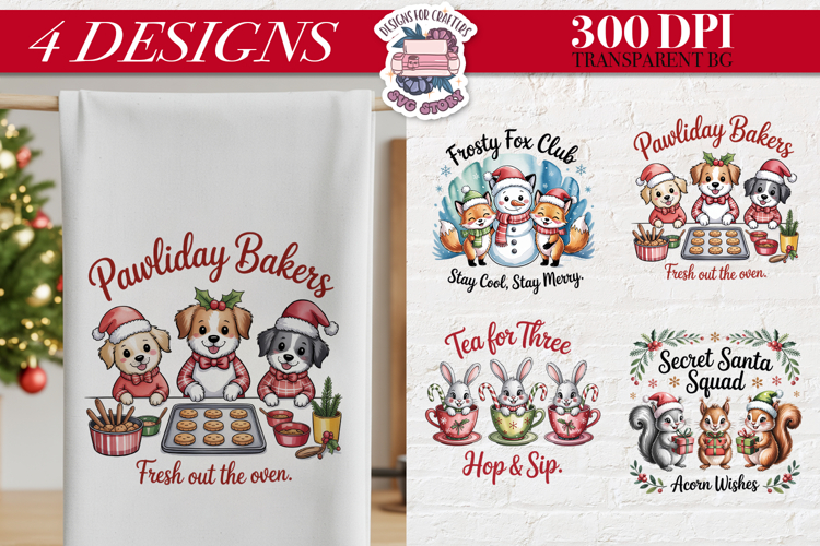 Christmas Cute Animals Clipart PNG Sublimation 4 Design