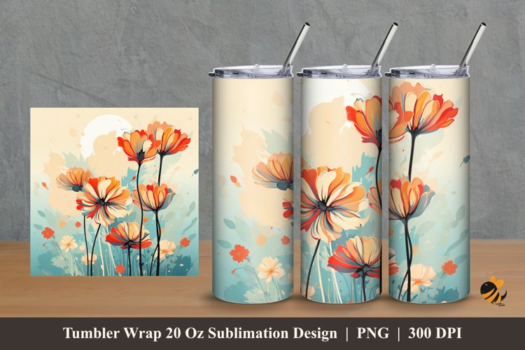 Retro Flower Tumbler Wrap Sublimation Design 2