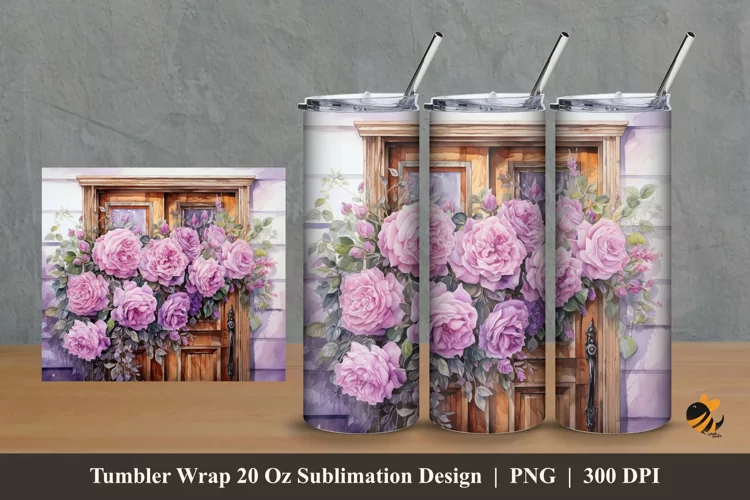 Rose And Door Tumbler Wrap Sublimation Design 2