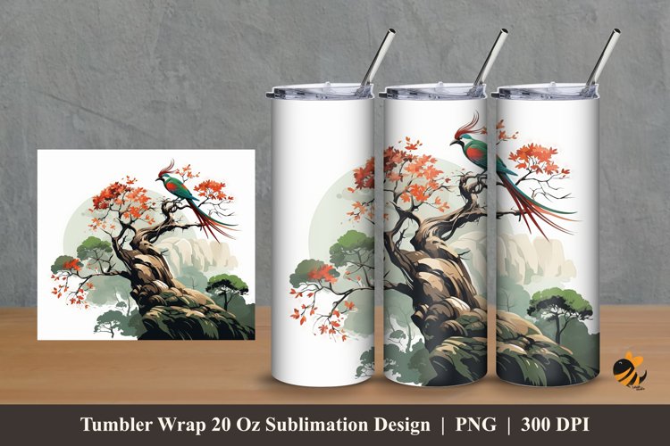 Long Tiled Birds Tumbler Wrap Sublimation Design 2
