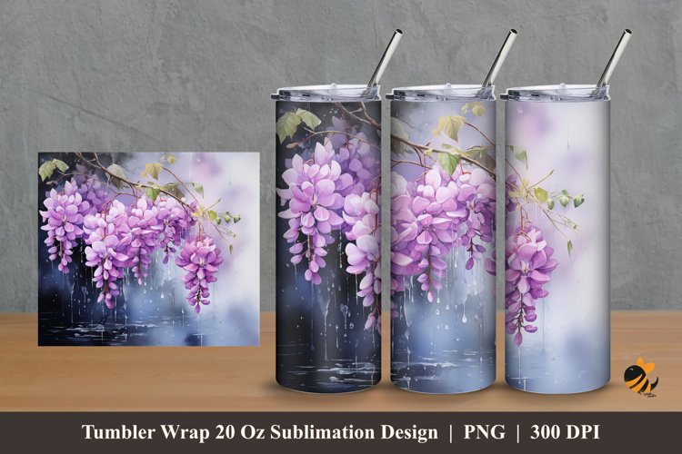 Wisteria Flowers Tumbler Wrap Sublimation Design 2 example image 1
