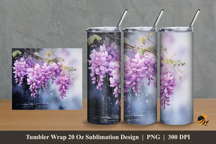 Wisteria Flowers Tumbler Wrap Sublimation Design 2