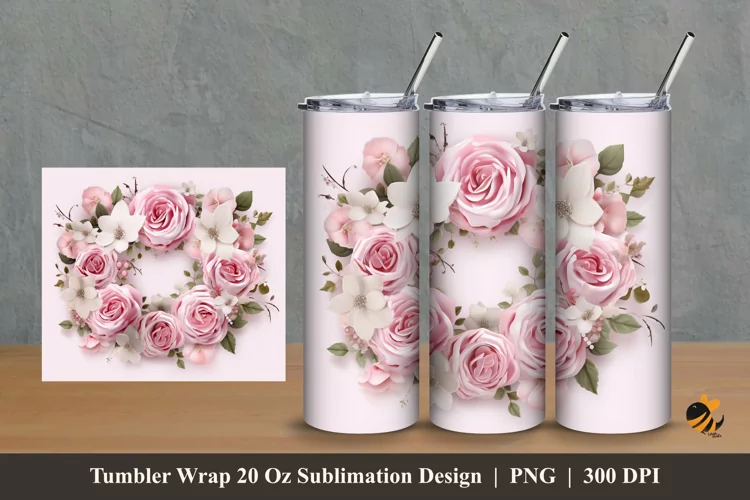 Pinky Wreath Flower Tumbler Wrap Sublimation Design 2