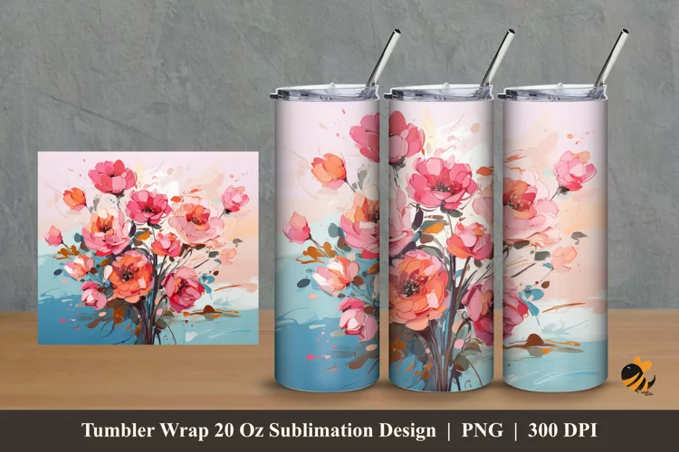 Oil Painting Flower Tumbler Wrap Sublimation Design 2