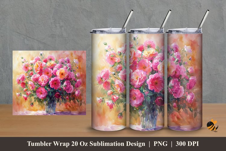 Decorative Flowers Tumbler Wrap Sublimation Design 2 example image 1