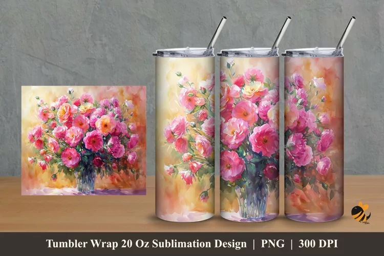 Decorative Flowers Tumbler Wrap Sublimation Design 2